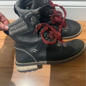 Women’s Black Leather Ankle Boots with Red Laces